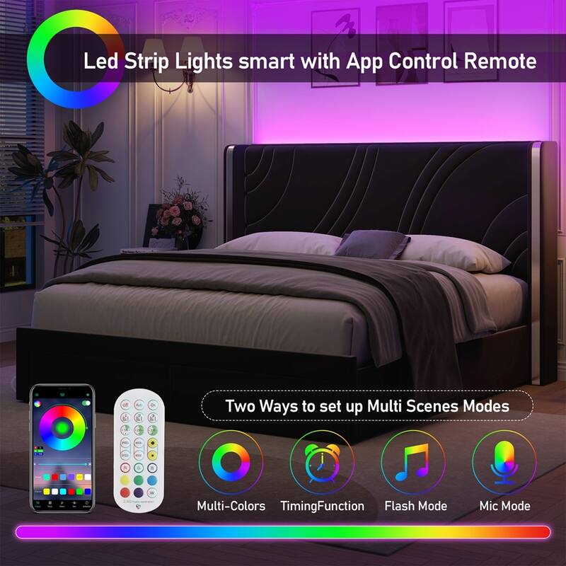 Luxurious Platform Bed with Storage and LED Headboard for Stylish Bedroom