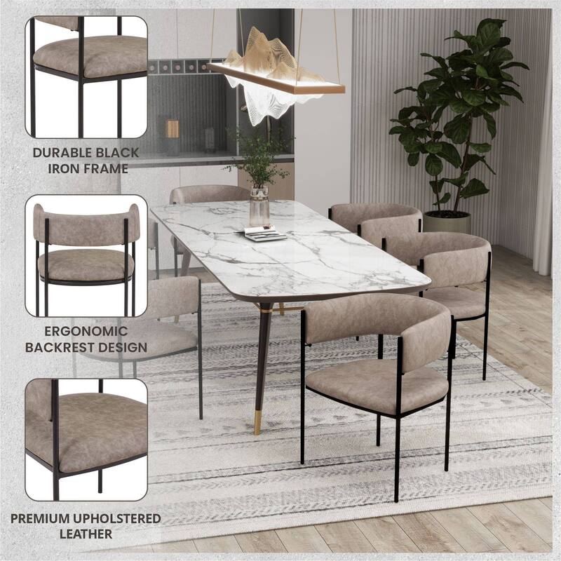 Dining Chair in Leather with Open-Back and Powder Coated Iron Legs Set of 2