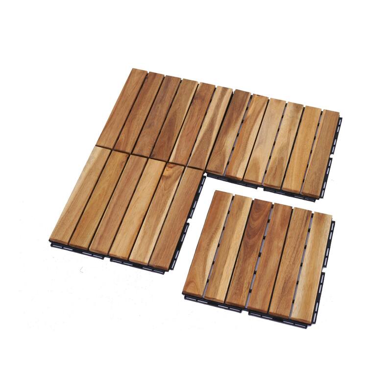 20 PCS Interlocking Deck Tiles Striped Pattern, 12" x 12"Square Acacia Hardwood Outdoor Flooring for Patio,Bancony,Pool Side