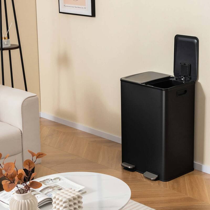 Costway 16 Gallon Dual Step Trash Can Recycle Bin Stainless Steel