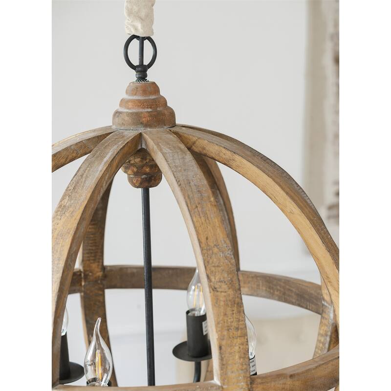 4 - Light Wood Chandelier with Adjustable Chain（No Bulb）