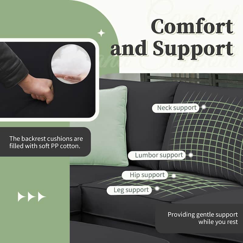 112" x 87" Modular Sectional Sofa 7-Seat L-Shaped Couch with Ottoman Fabric Corner Sofa Set with 3 Pillows for Living Room