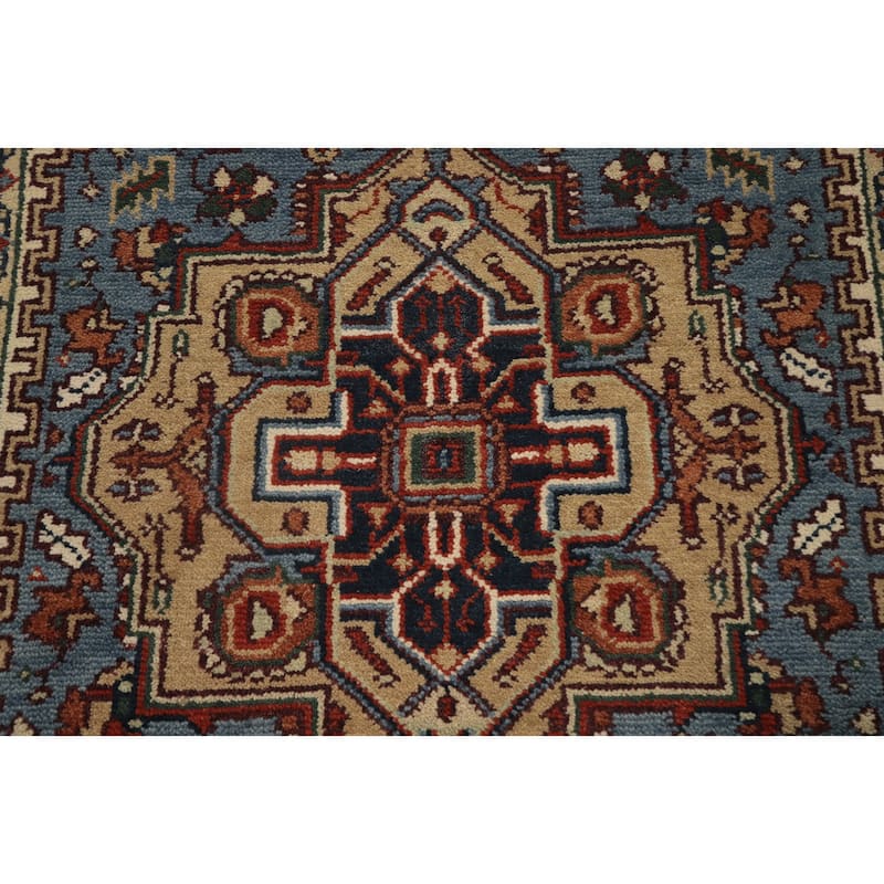 Hand Knotted Oriental 100% Wool Carpet Traditional Medallion Navy Blue & Blues Heriz (serapi) Area Rug - 5' 10'' X 4' 0''