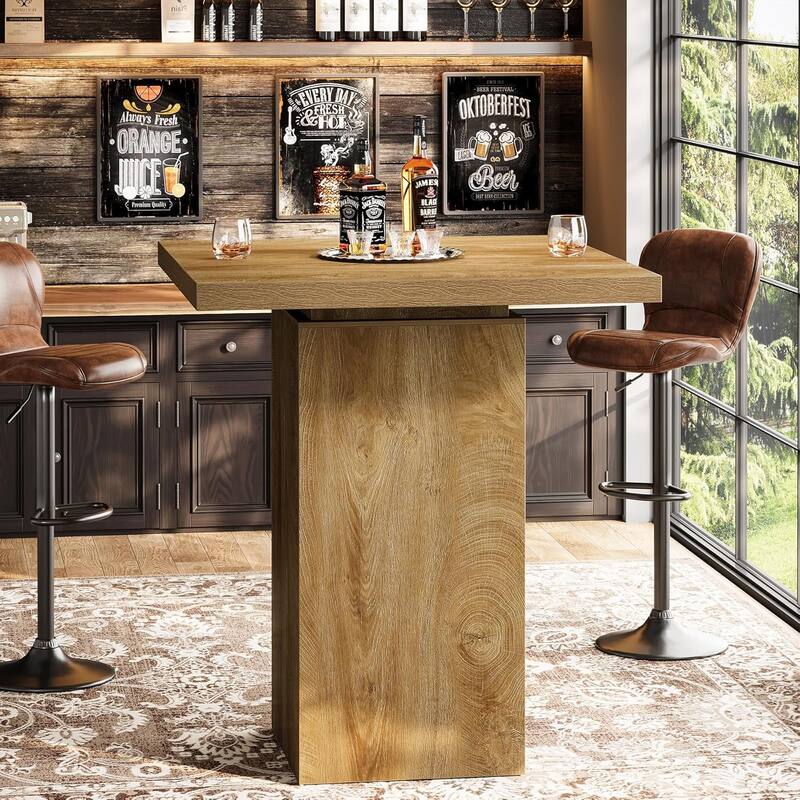 39.4" High Square Counter Height Bar Table Bistro Pub Cocktail Table - 31.10" W x 31.10" D x 39.37" H
