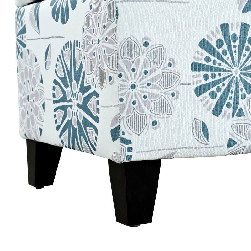 Roomfitters Upholstered Storage Ottoman Bench with Hinged Lid, Floral Fabric Accent Seat for Living Room or Bedroom