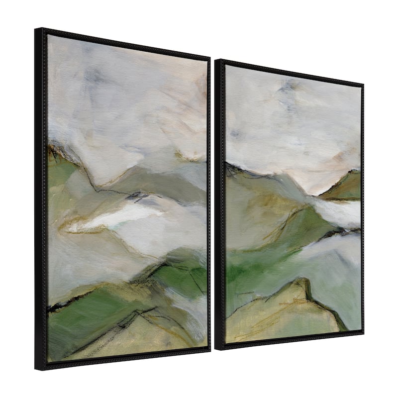 Kate and Laurel Sylvie Beaded Whispers of the Hills 1 and 2 Framed Canvas Art Set by Nikita Jariwala - 2 Piece Set 28x38 - Pewter