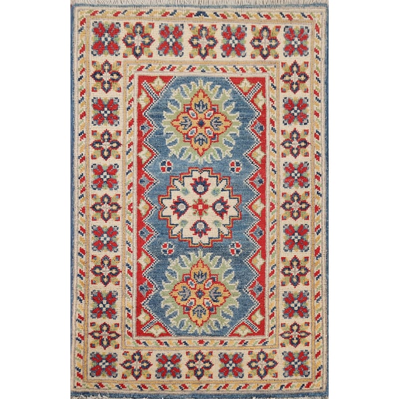 Blue Kazak Oriental Foyer Rug Hand-Knotted Accent Wool Carpet - 2'0" x 3'0"