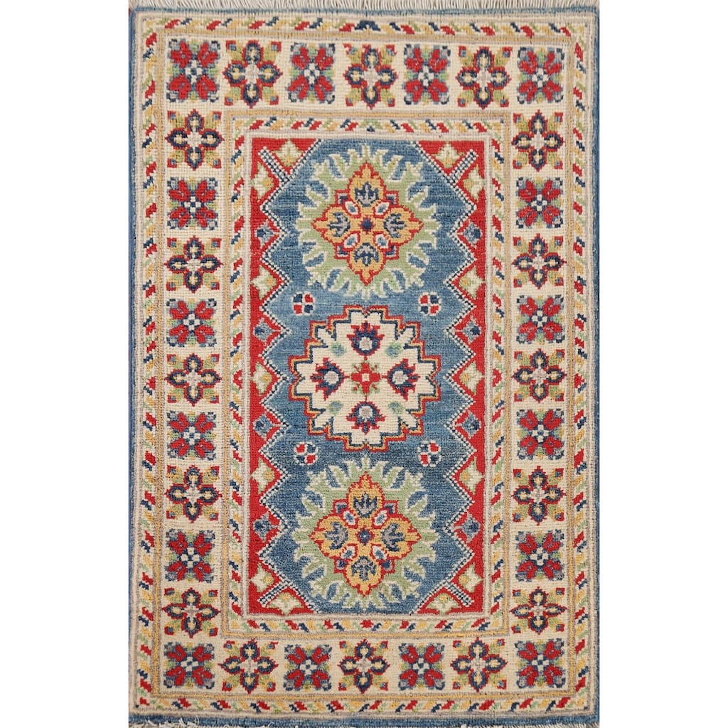 Blue Kazak Oriental Foyer Rug Hand-Knotted Accent Wool Carpet - 2'0" x 3'0"