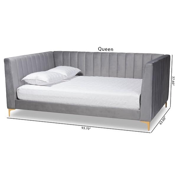 dimension image slide 3 of 4, Oksana Light Grey Velvet with Goldtone Legs Daybed