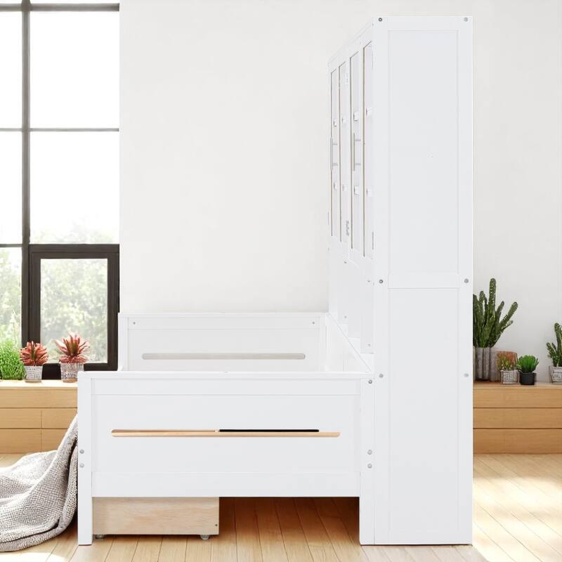 Multifunctional Twin/Full Daybed with Storage Cabinets, LED Lighting, and Shelves