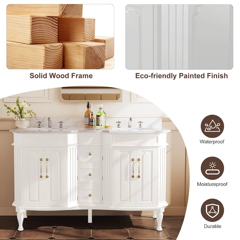 54-Inch European Style Solid Wood Bathroom Vanity with Sink – Elegant Detailing