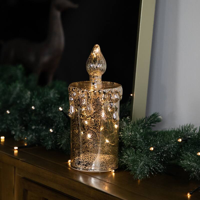 LED Lighted Dripping Mercury Candle Christmas Decoration - 8.75" - Gold