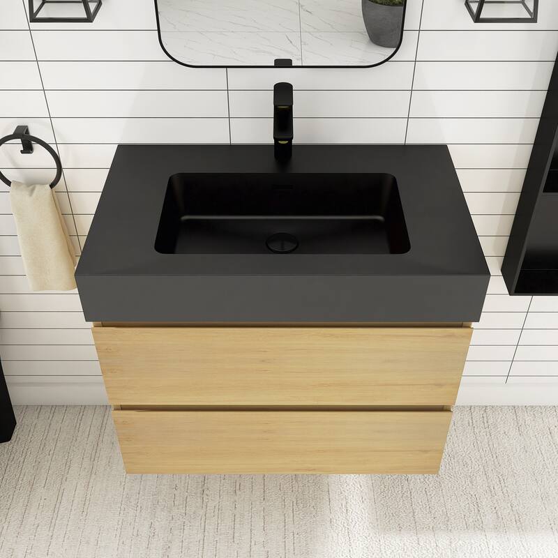 Floating Bathroom Vanity with Black Solid Surface Top