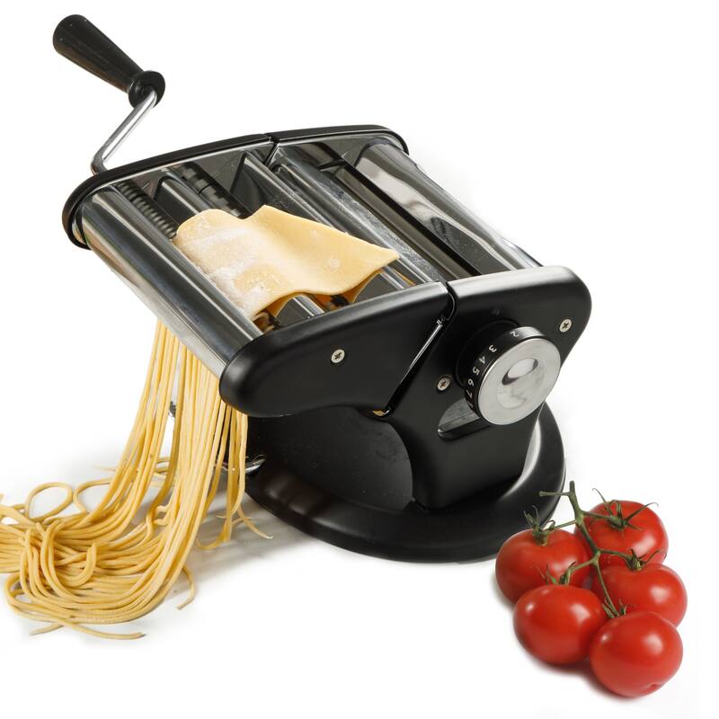 Calphalon Aero Heavy Duty Manual Pasta Maker Machine Noodle Maker w/Rollers & Cutters - Spaghetti, Fettuccini, Lasagna - Black