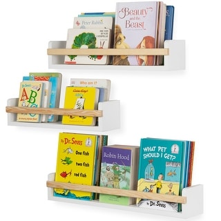 Wallniture Utah Wood Wall Shelves Kids Bookshelf Set of 3 Toy Storage - White