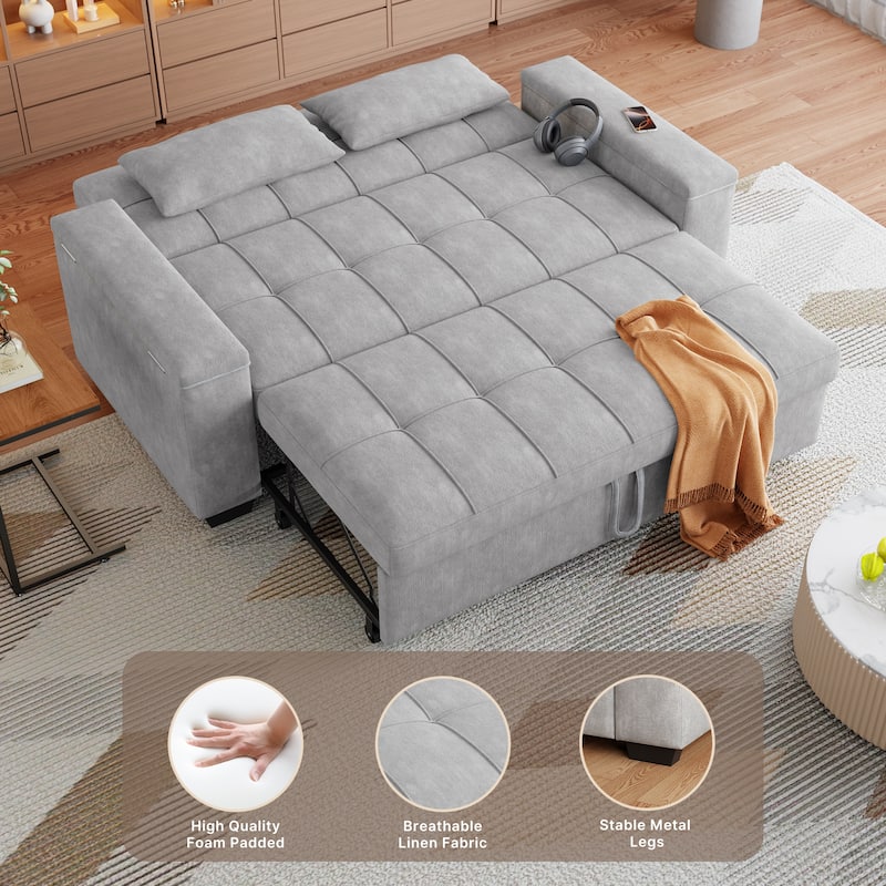 3 in 1 Convertible Sofa Bed Futon Couches with Reclining Backrest, Loveseat Sleeper Sofabed with Pull Out Couch