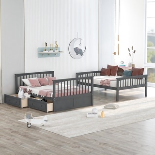 Full over Full Bunk Bed with Convertible Design & Storage