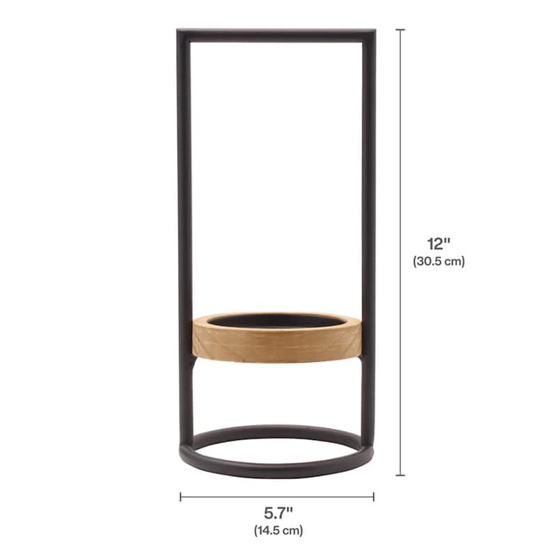 Elements Metal and Wood Tea Light Holder, 12 Inch