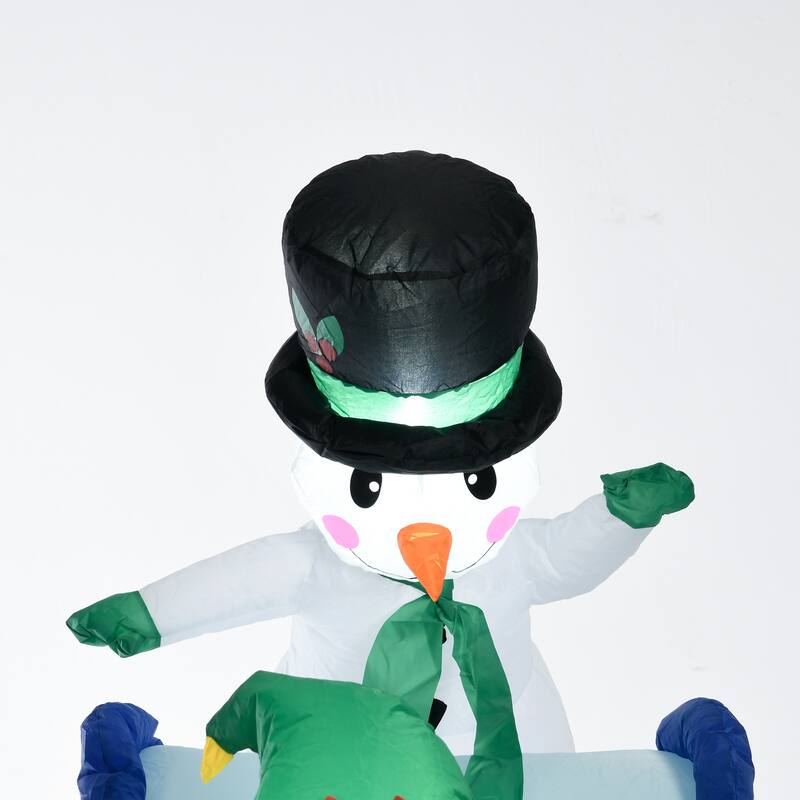HOMCOM 8.5FT Long Christmas Inflatable Snowman, Elf and Gingerbread Man on Ski Slope, Blow-Up Outdoor LED