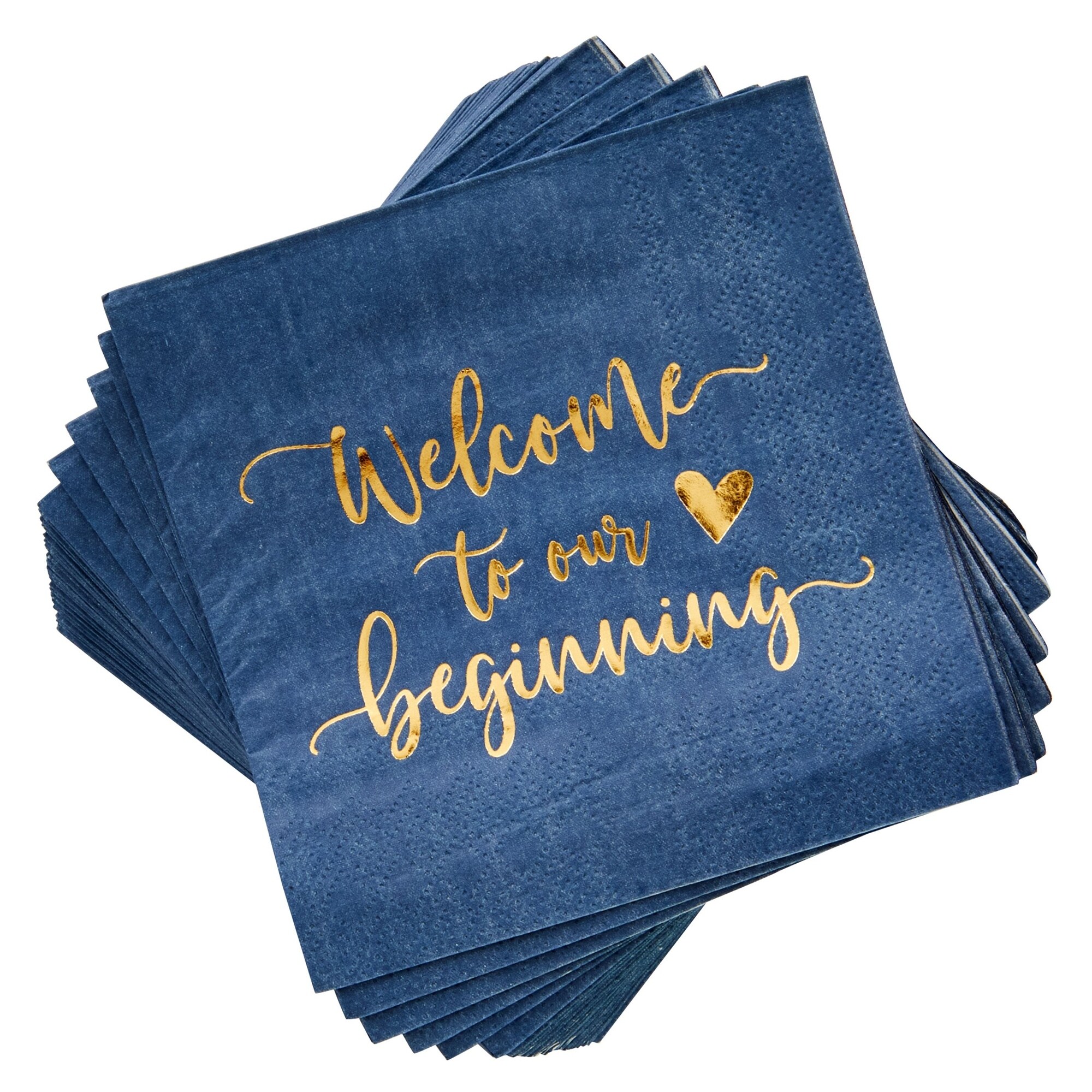 100 Pack Navy Blue Monogrammed Napkins with Letter B, Gold Foil Initial for Wedding Reception, Engagement Party (4x8 inches)