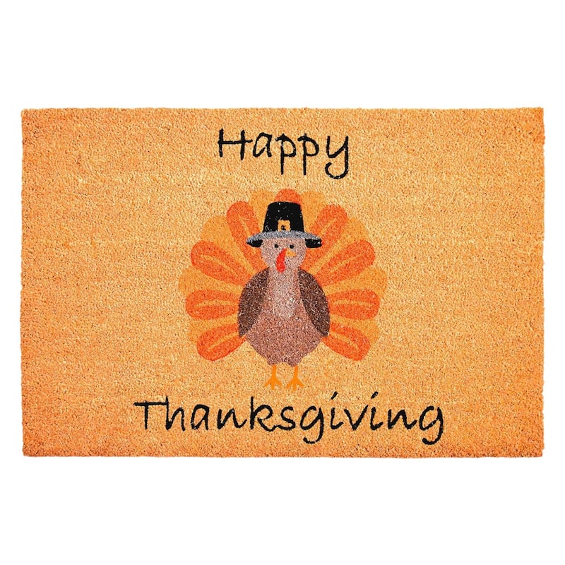 HomeRoots 17" X 29" Natural And Brown Thanksgiving Outdoor Coir Door Mat - 17.00' X '29.00