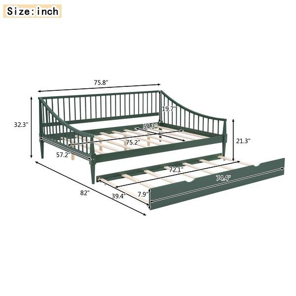 Full Size Traditional Curved Armrest Platform Bed Daybed Trundle Bed Wood Slat Support Easy Assembly No Box Needed