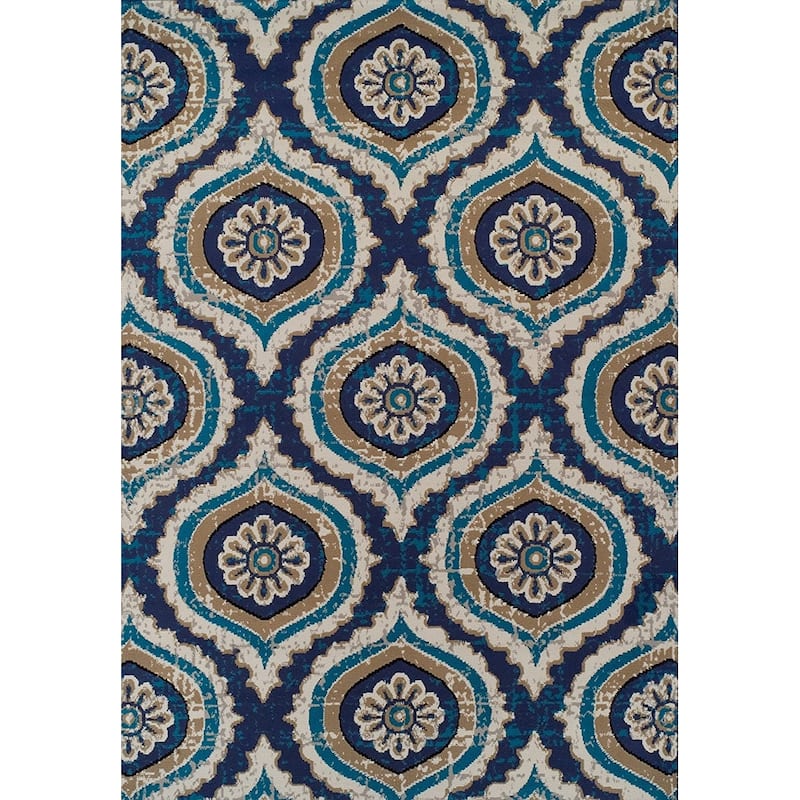 The Curated Nomad Newell Contemporary Floral Medallion Jute-backed Area Rug - Blue - 2'x8'