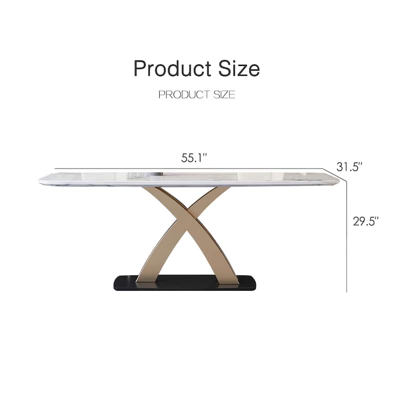 Contemporary White Rectangular Sintered Stone Dining Table Base Dinner Table