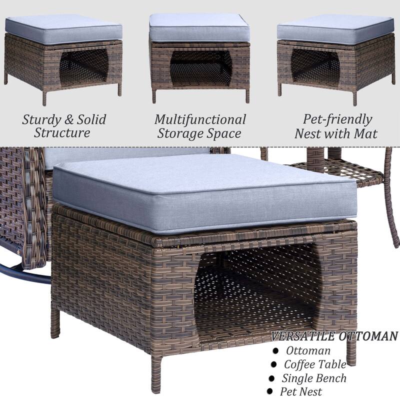 8 Piece Outdoor Wicker Patio Furniture Conversation Chair and Ottoman Set