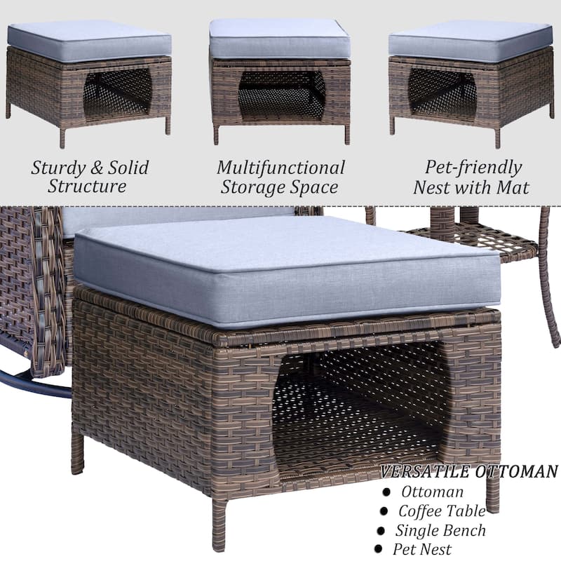 9-piece Wicker Outdoor Patio Furniture Sets with Swivel Rocker Chairs