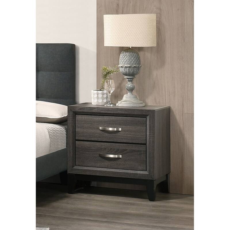 Bedroom Furniture Rustic Oak Simple 1pc Nightstand 2-Drawers Bed Side Table Solidwood