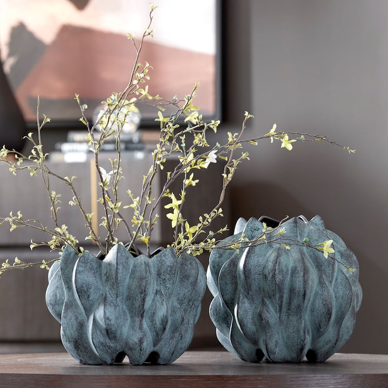 Ceramic Bubble Tabletop Vases - 10" - Green - Set of 2