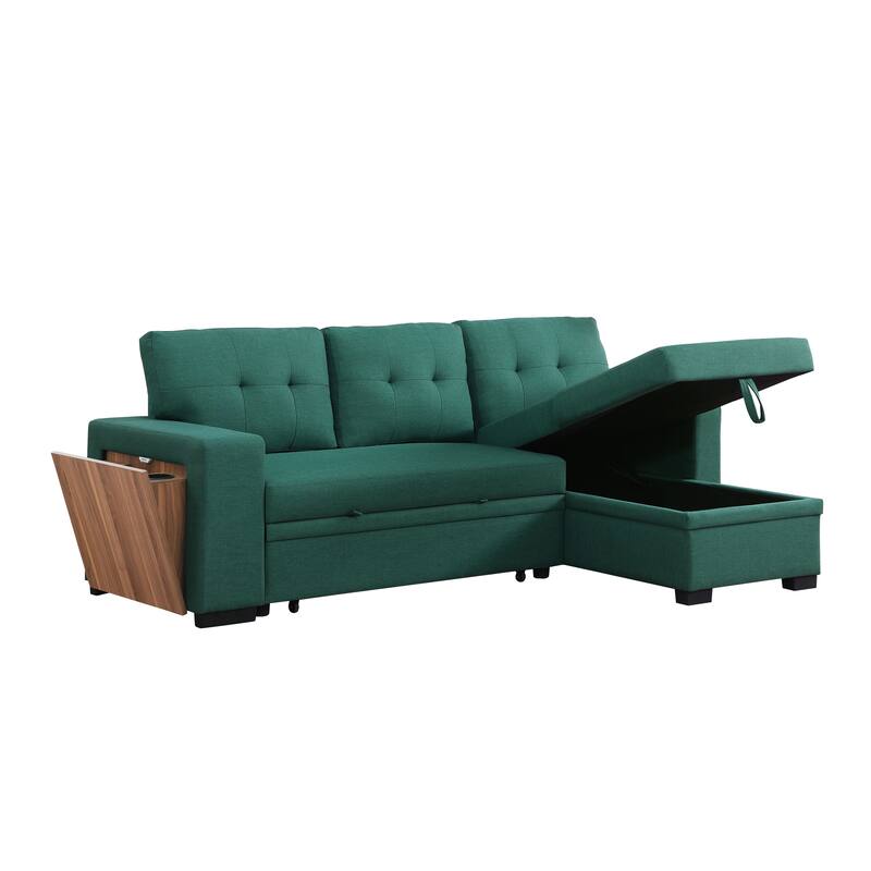 3 - Piece Green Linen Upholstered Sectional Sofa