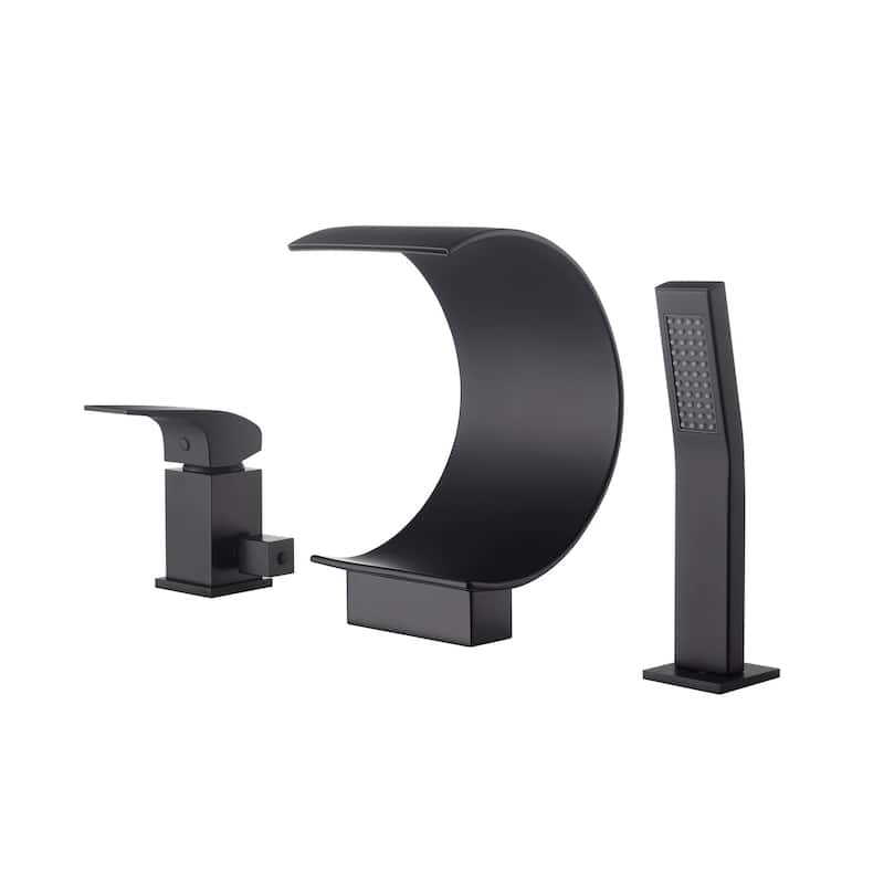 matte black Bathtub Faucet Waterfall Mixer Faucet with Hand Shower Deck Mount - 7'6" x 9'6"