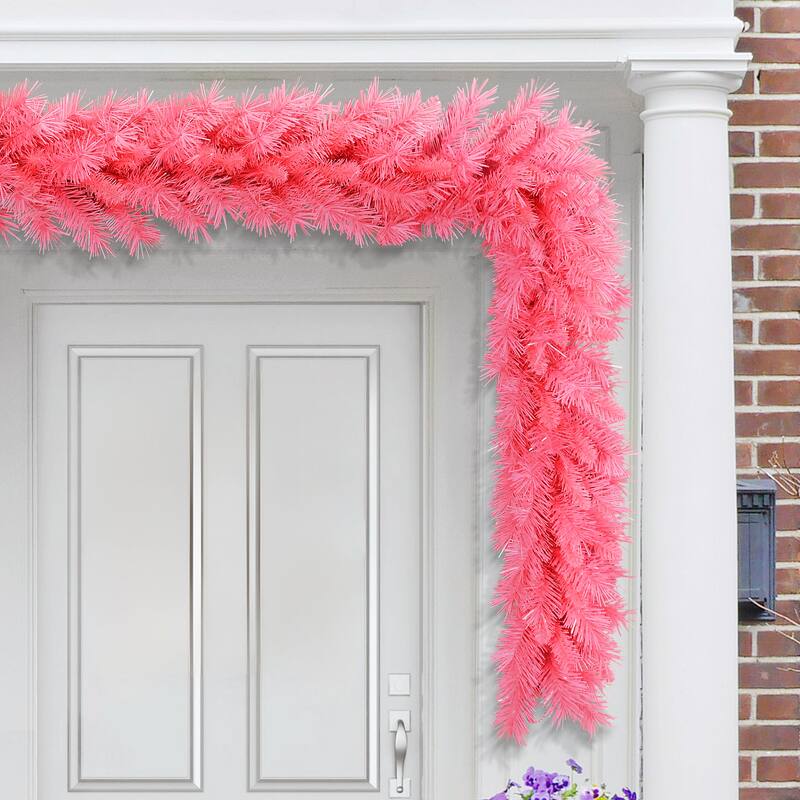 Puleo International 9' x 10" Artificial Pink Round Valley Pine Garland