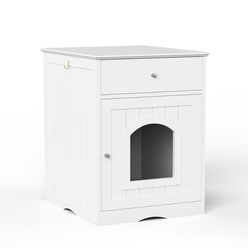 Wooden Pet House Cat Litter Box Enclosure with Drawer,Side Table,Cat Home Nightstand