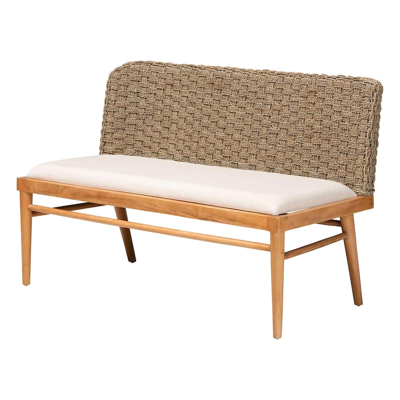 Denver Modern Bohemian Natural Seagrass and Acacia Wood Dining Nook Set
