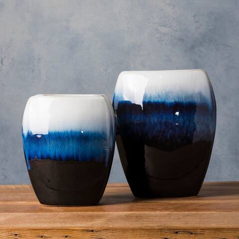 Marike Blue Ceramic Modern Decorative Vase (Set of 2)