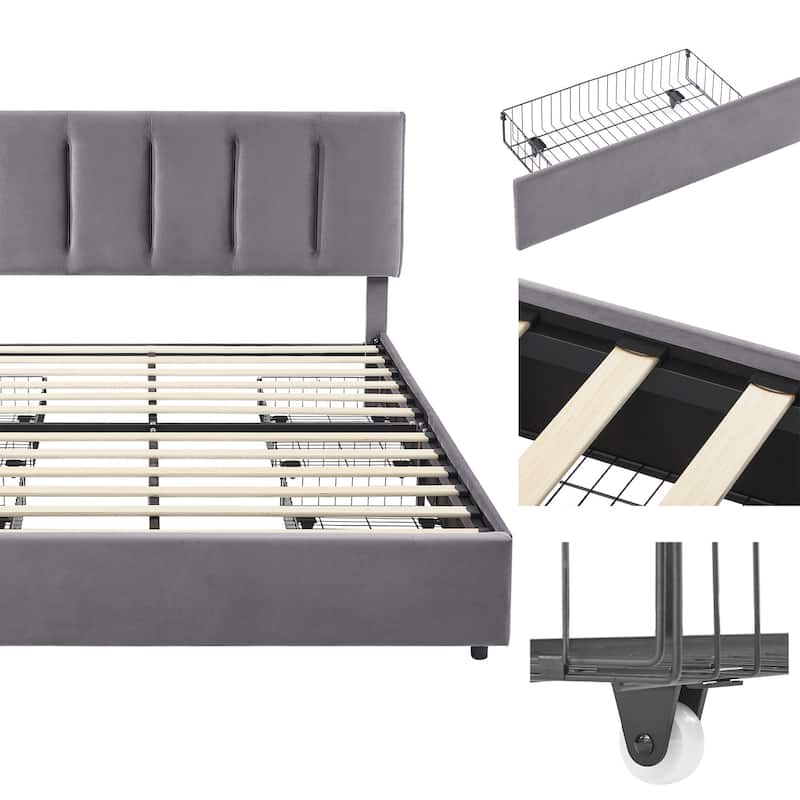 Javlergo Bed Frame with Storage Drawers, Upholstered Platform Bed Frame with Adjustable Headboard