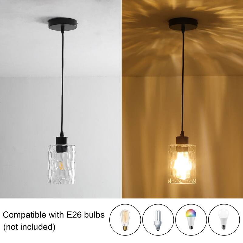 2 Pack 1-Light Kitchen Island Textured Clear Glass Pendant