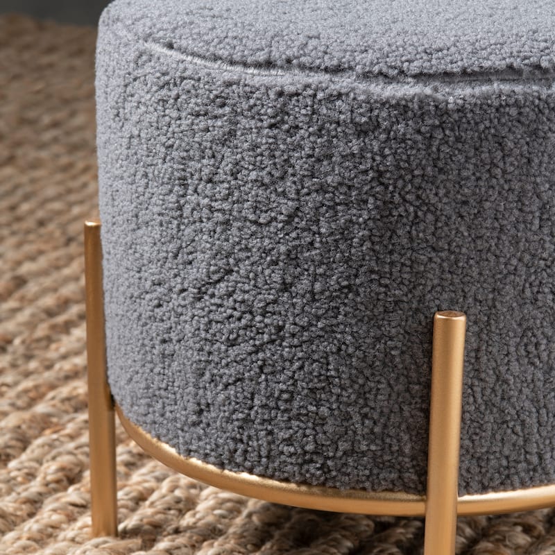 Kari Sherpa & Goldfinished Metal Stool