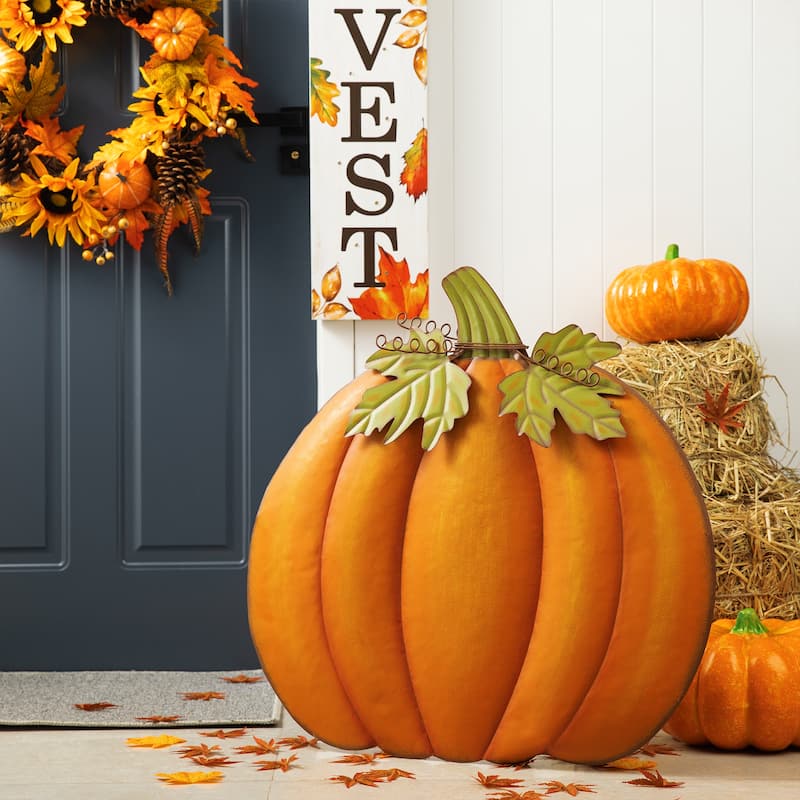 Glitzhome Fall Harvest Metal Yard Stake Hanging Decor for Thanksgiving (2-3 Functions)