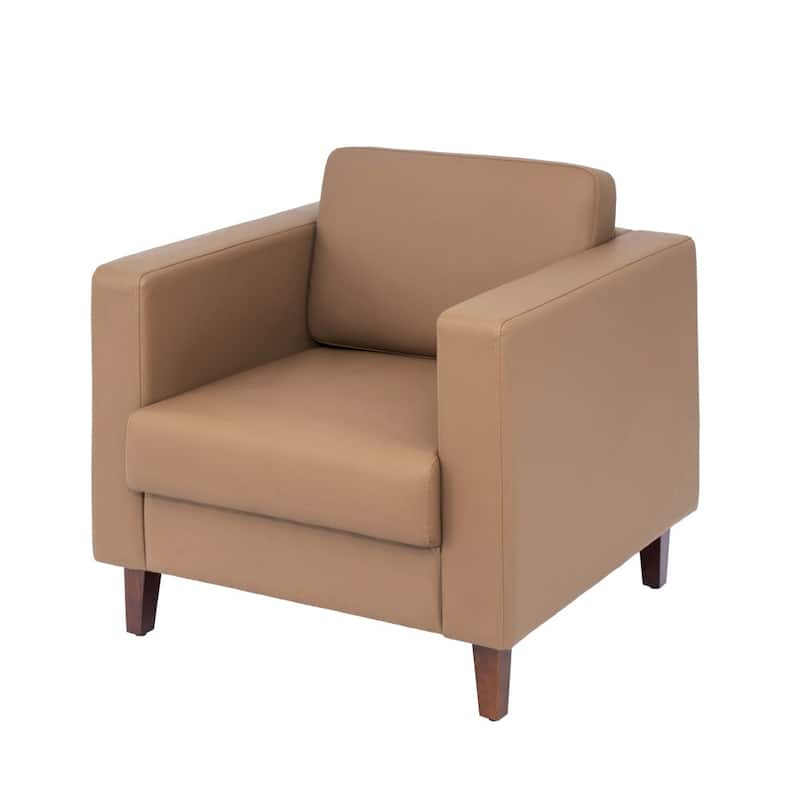 Commercial Lobby Chair with Outlets/USB/USB-C Charging Ports - 33"W x 31.25"D x 32.5"H - Cognac