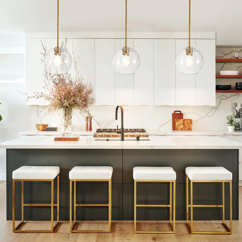 9.8" W 1-Light Modern Contemporary Gold/Black Metal Mini Hanging Pendant Lights with Clear Textured Glass Globe Shade
