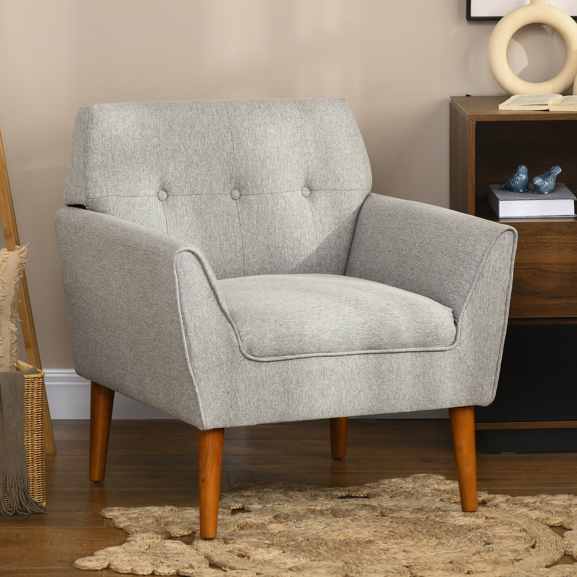  HOMCOM Traditional Living Room Chair, Armchair with Button  Tufted Polygonal Straight Back, Single Sofa with Thick Padding, Light Gray  : Home & Kitchen
