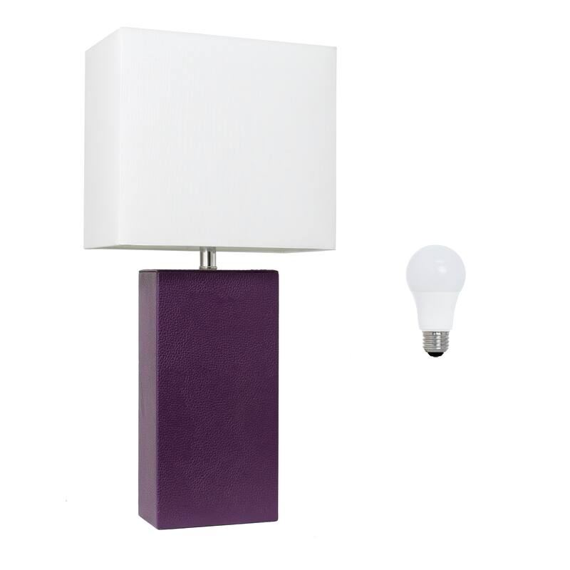 Elegant Designs 21" Modern Leather Wrapped Table Lamp, With LED Bulb