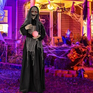 6ft Halloween Animatronics Witch with Glowing Eyes & Magical Ball