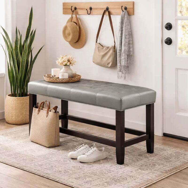 Tufted High Bench With Tapered Legs Silver and Brown