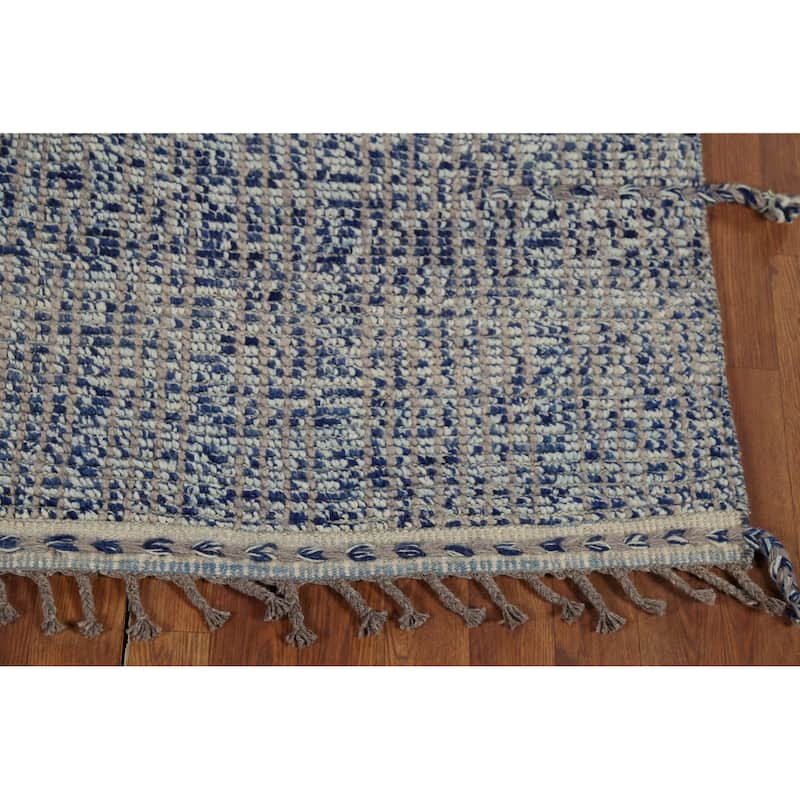 Blue & Gray Moroccan Abstract Area Rug Handmade Wool Carpet - 4'11"x 8'5"