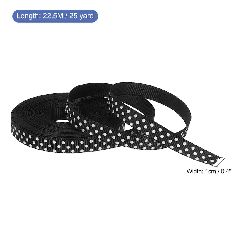 Grosgrain Ribbons with White Dots Ribbon Bow Decoration - Black - 25 Yardx0.4 Inch